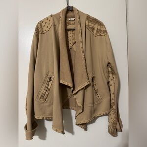 Miss Me French Terry Paisley Jacket, Camel, Large
